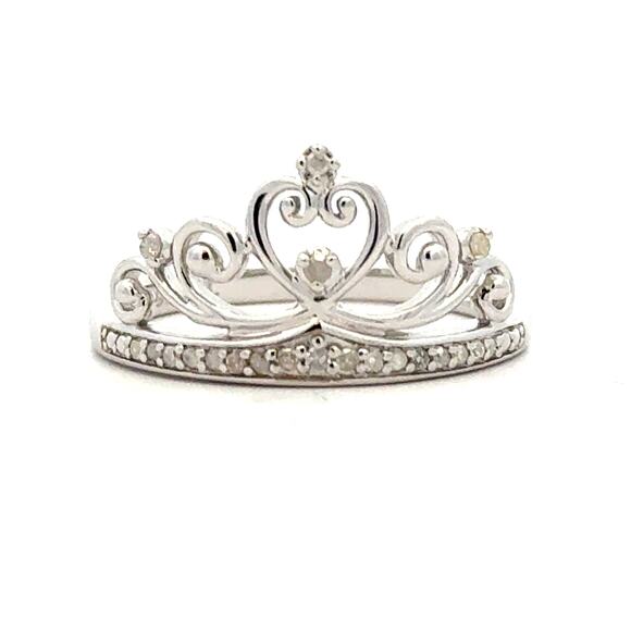 Natural .10ct Diamond Ring 925 Sterling Silver US Size 7 Crown Ring - Picture 4 of 6